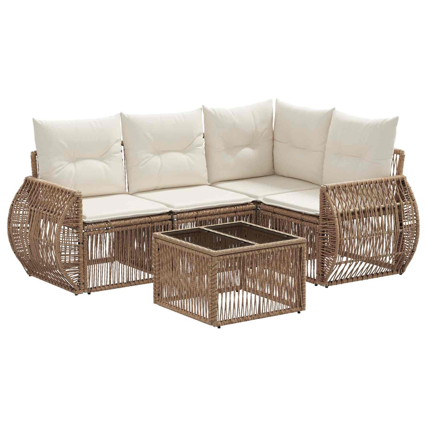 Tuinbankenset 5 pcs Beige en Crème Wit poly rattan