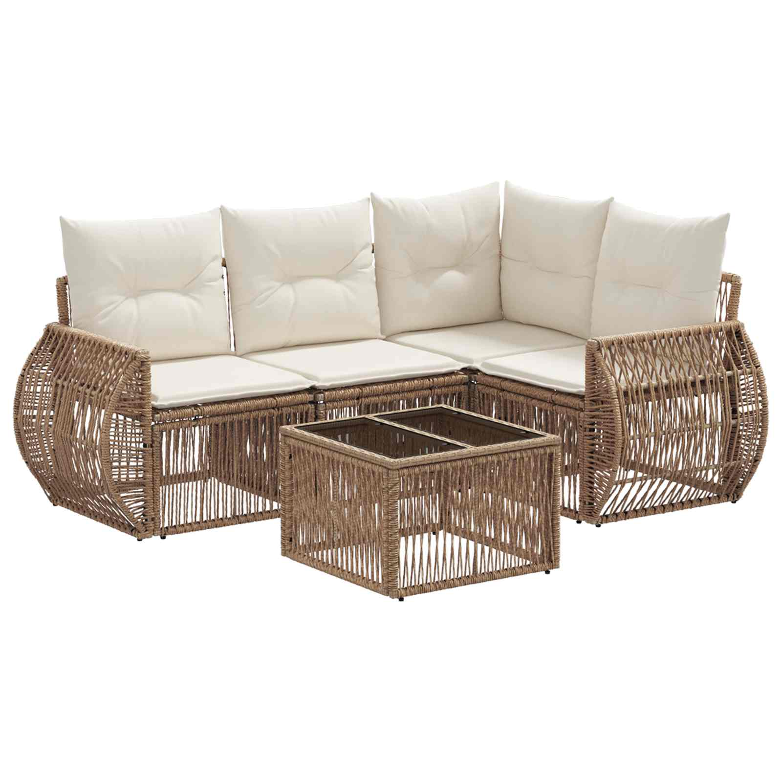 Tuinbankenset 5 pcs Beige en Crème Wit poly rattan