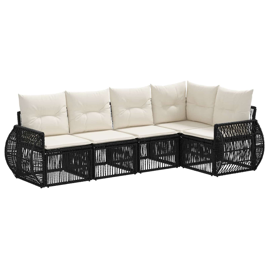 Tuinbankenset 5 pcs Zwart en Cream Wit poly rattan