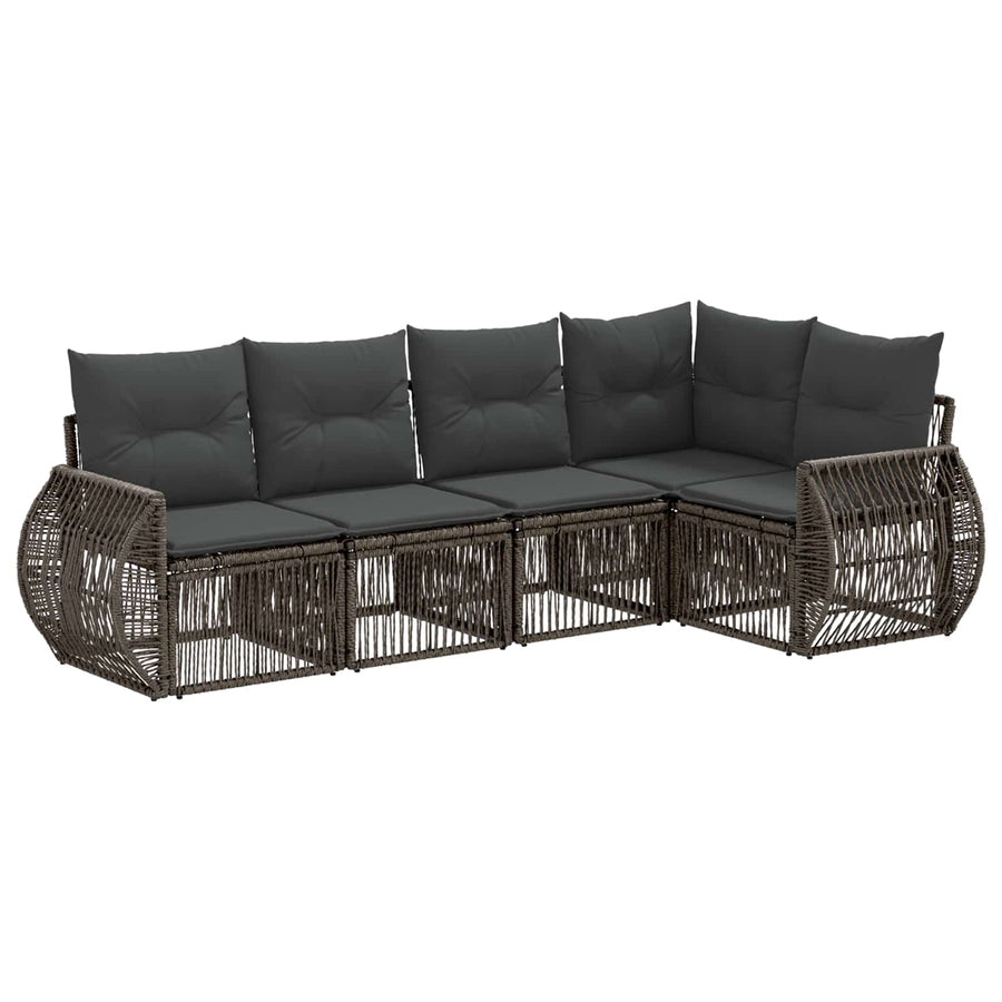 Tuinbankenset 5 pcs Grijs en Donkergrijs poly rattan