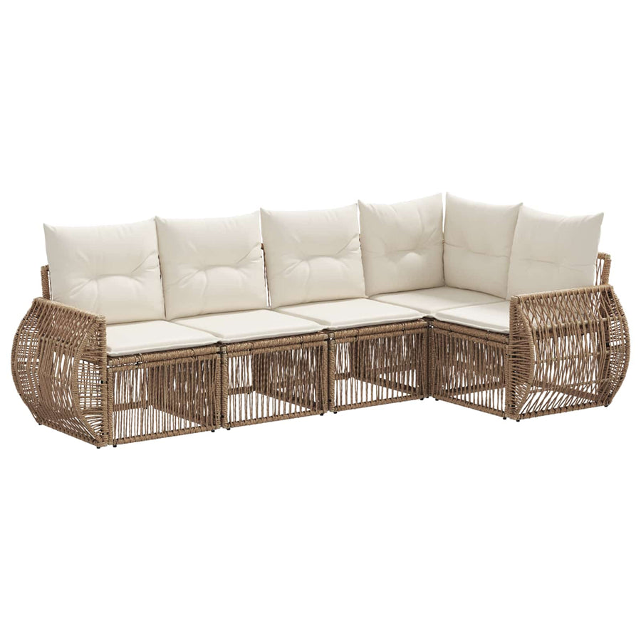 Tuinbankenset 5 pcs Beige en Crème Wit poly rattan