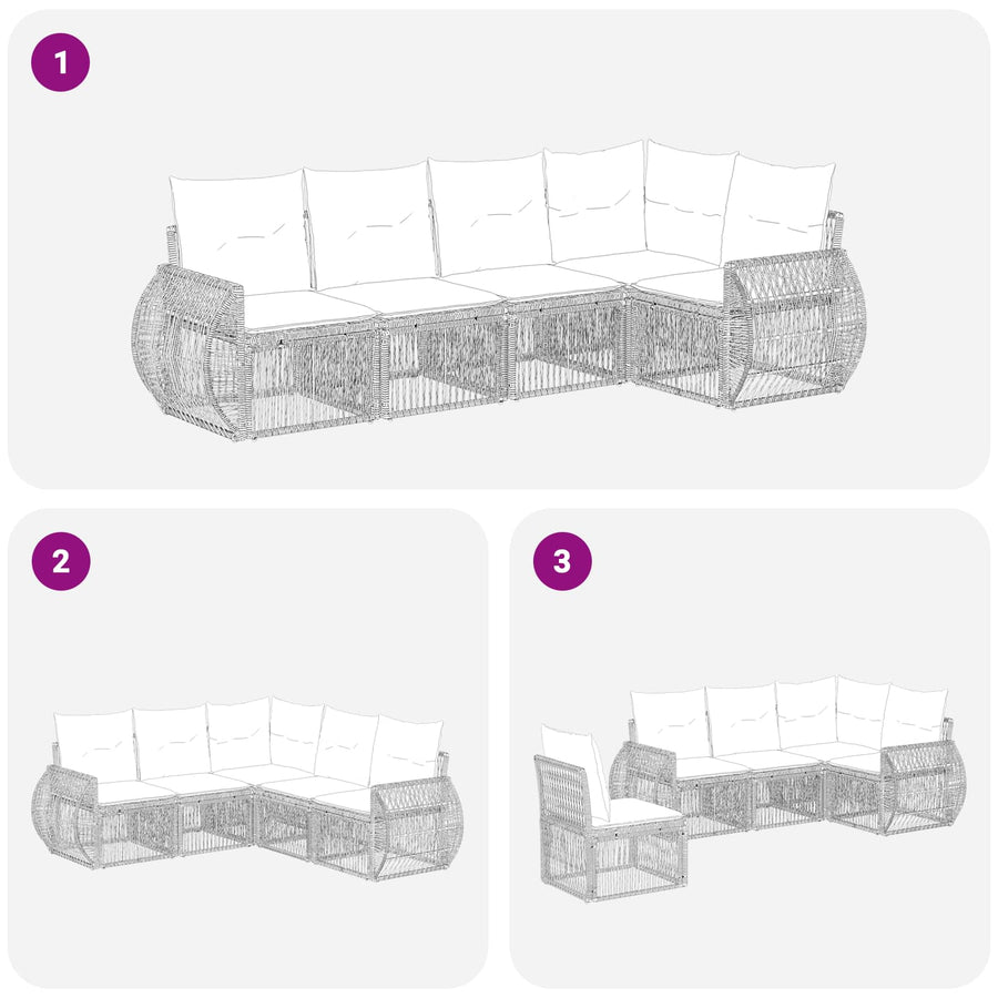 Tuinbankenset 5 pcs Beige en Crème Wit poly rattan