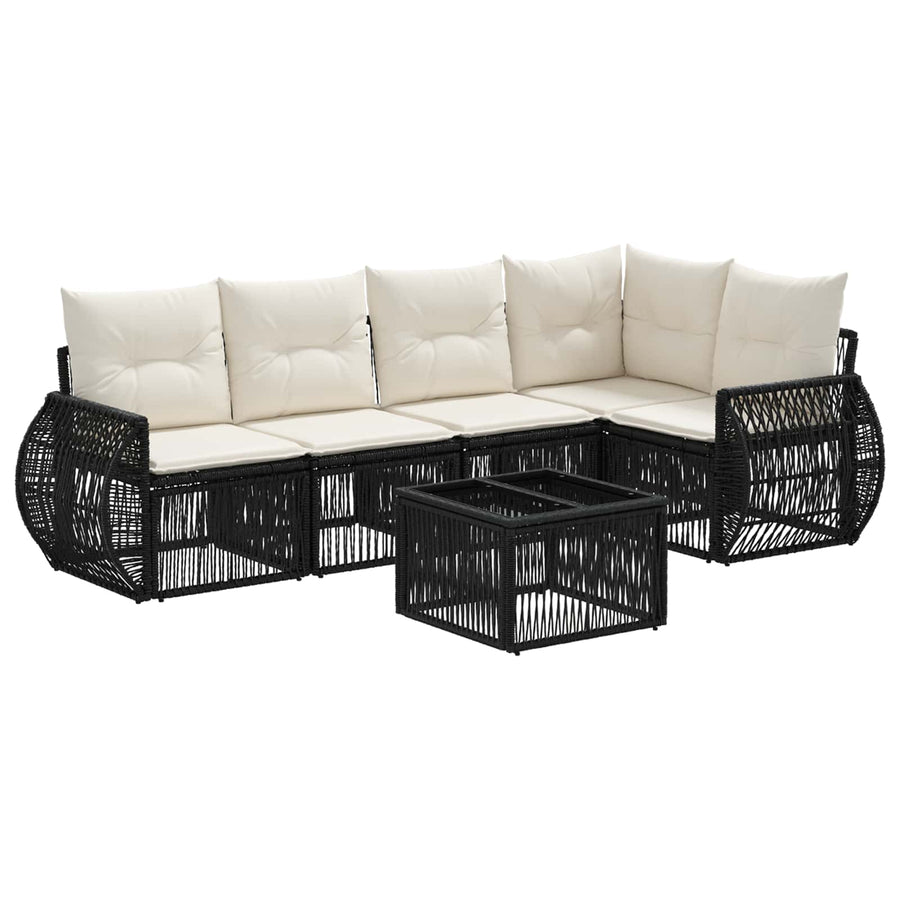 Tuinbankenset 6 pcs Zwart en Cream Wit poly rattan