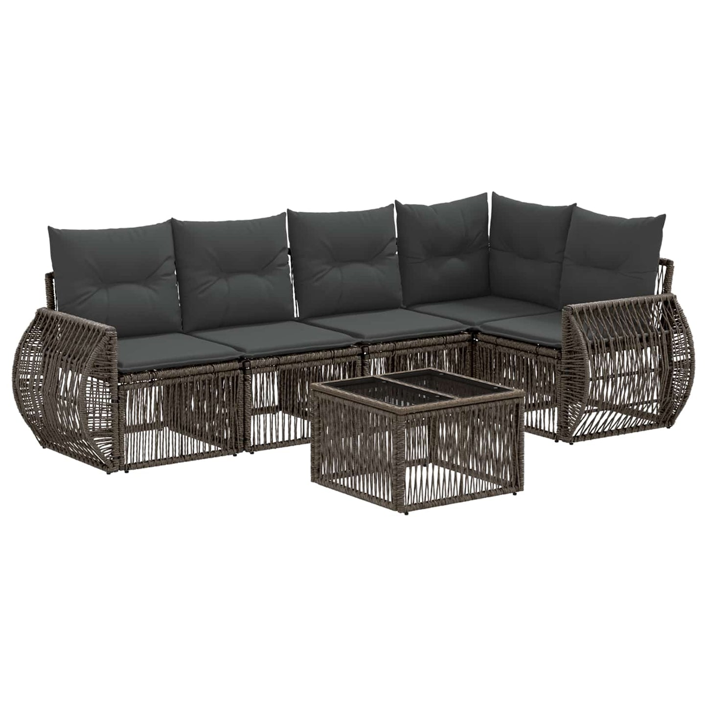 Tuinbankenset 6 pcs Grijs en Donkergrijs poly rattan
