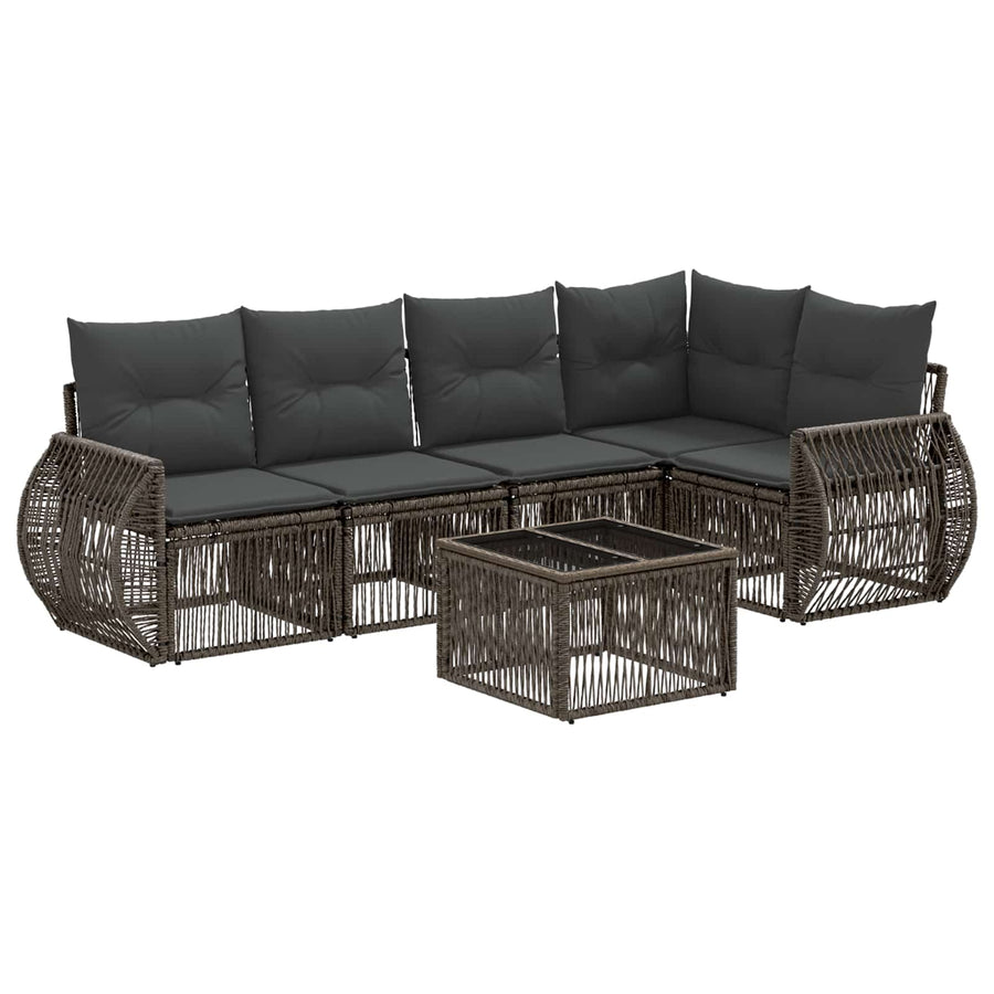 Tuinbankenset 6 pcs Grijs en Donkergrijs poly rattan