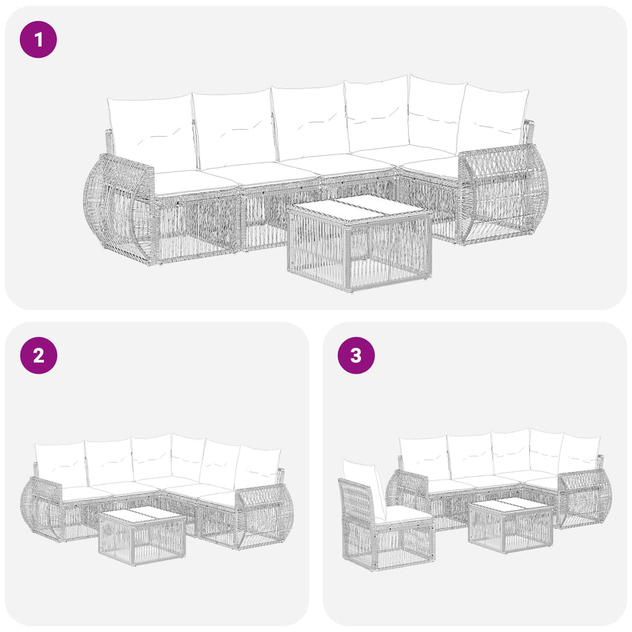 Tuinbankenset 6 pcs Grijs en Donkergrijs poly rattan