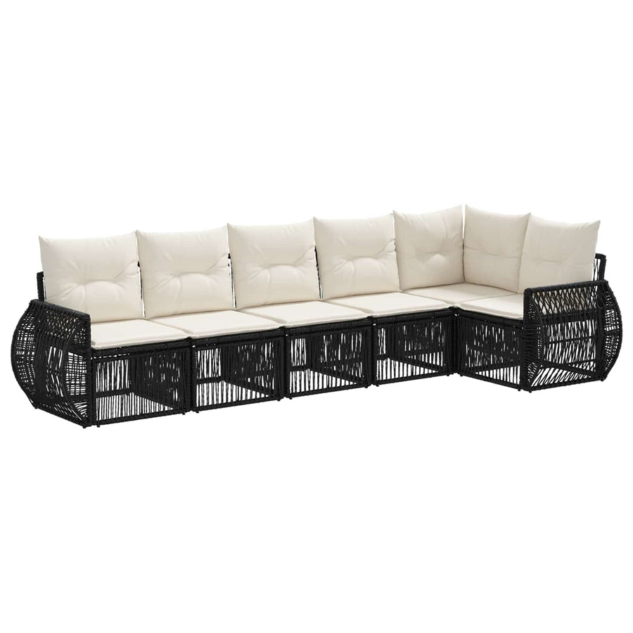 Tuinbankenset 6 pcs Zwart en Cream Wit poly rattan