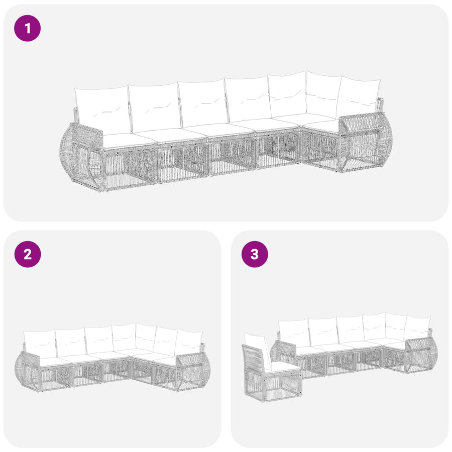 Tuinbankenset 6 pcs Grijs en Donkergrijs poly rattan