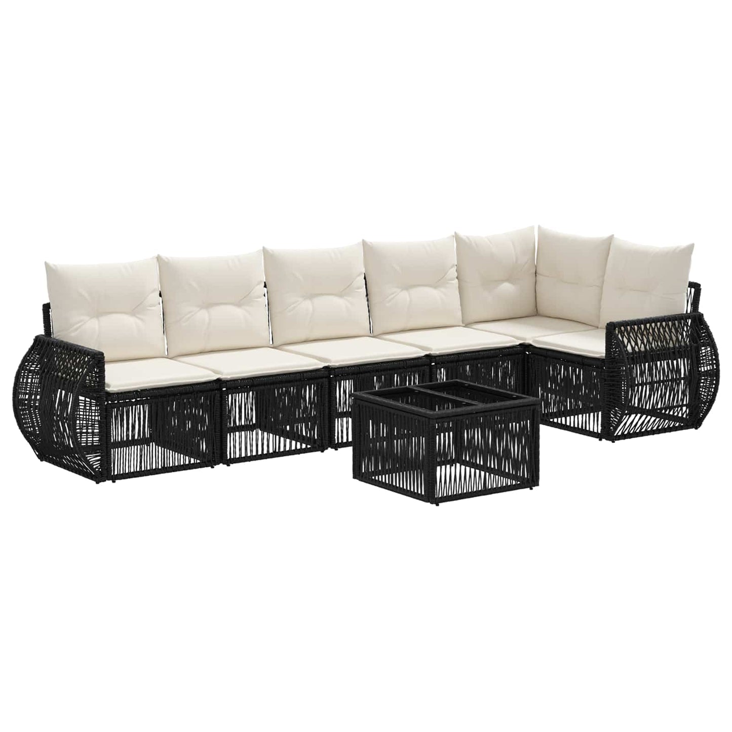 Tuinbankenset 7 pcs Zwart en Cream Wit poly rattan