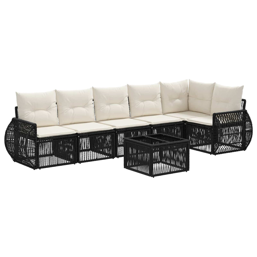 Tuinbankenset 7 pcs Zwart en Cream Wit poly rattan