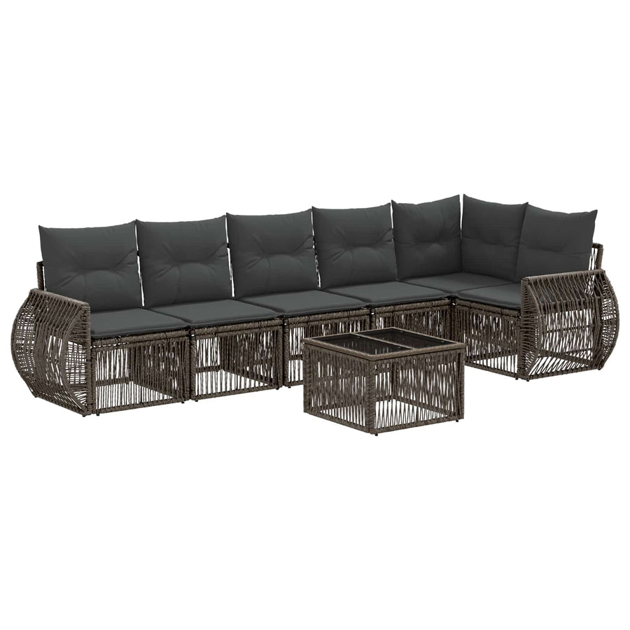 Tuinbankenset 7 pcs Grijs en Donkergrijs poly rattan