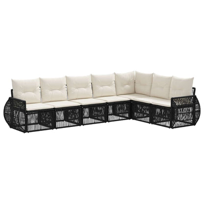Tuinbankenset 7 pcs Zwart en Cream Wit poly rattan