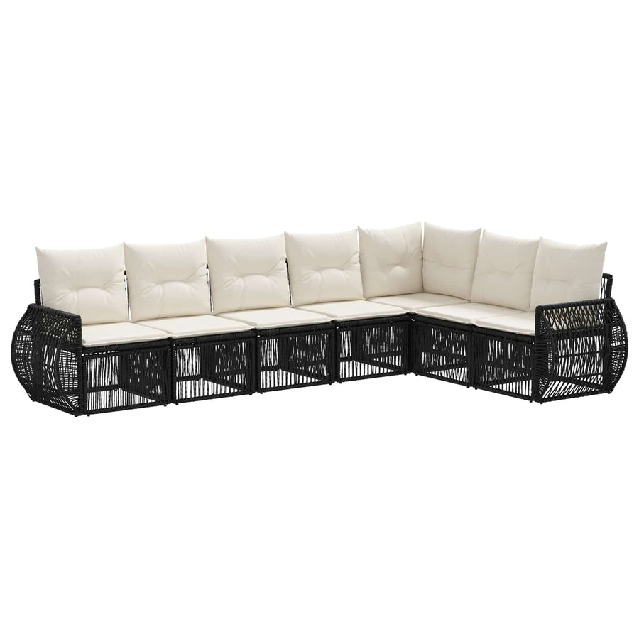 Tuinbankenset 7 pcs Zwart en Cream Wit poly rattan