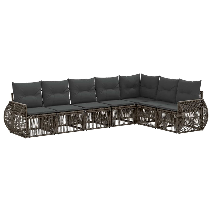 Tuinbankenset 7 pcs Grijs en Donkergrijs poly rattan