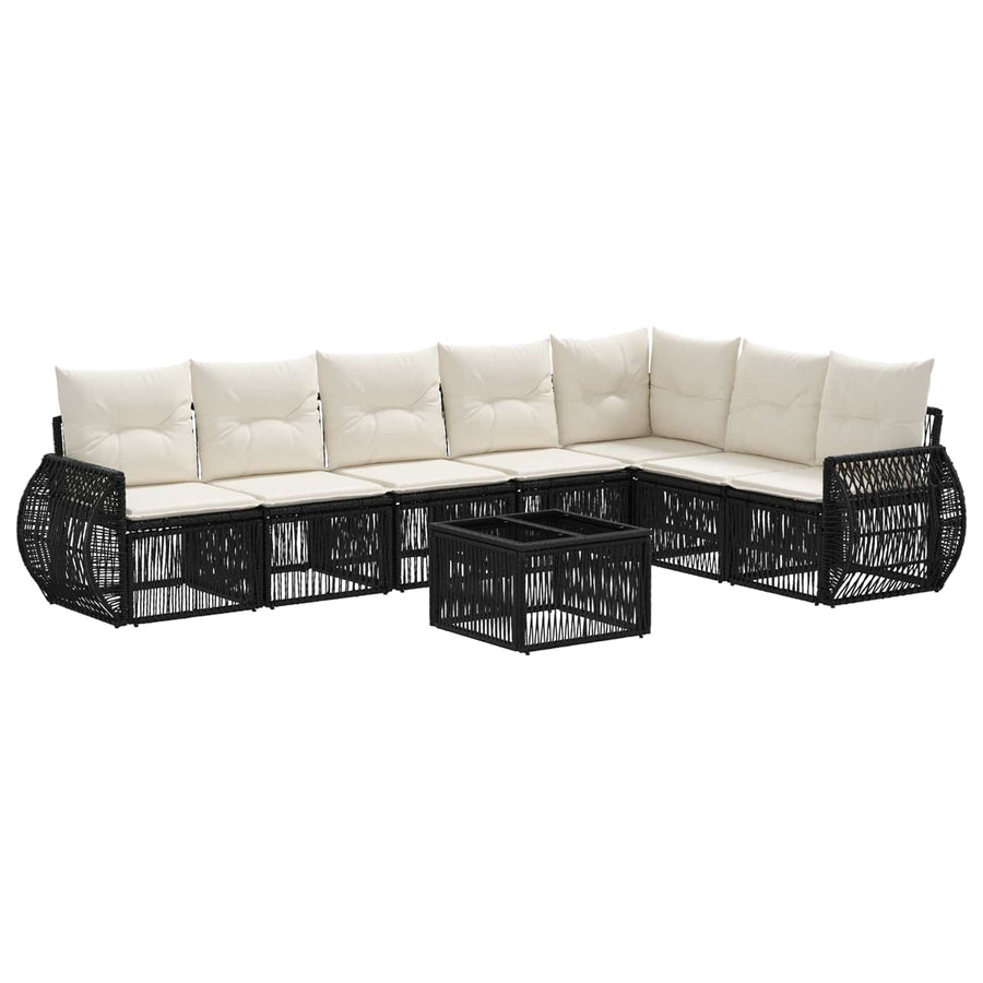 Tuinbankenset 8 pcs Zwart en Cream Wit poly rattan