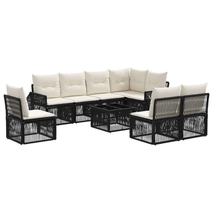 Tuinbankenset 9 pcs Zwart en Cream Wit poly rattan