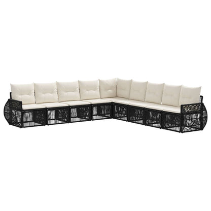 Tuinbankenset 9 pcs Zwart en Cream Wit poly rattan