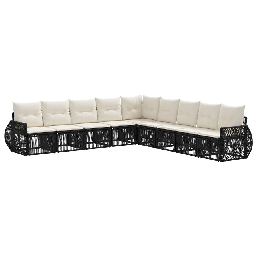 Tuinbankenset 9 pcs Zwart en Cream Wit poly rattan