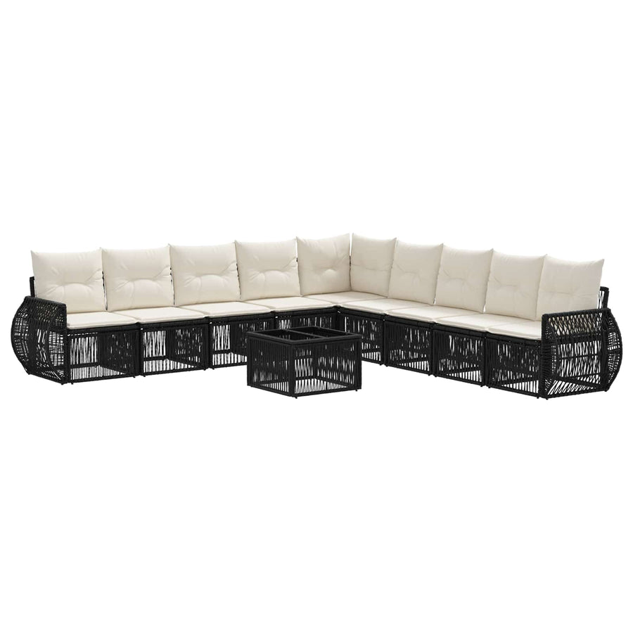Tuinbankenset 10 pcs Zwart en Cream Wit poly rattan