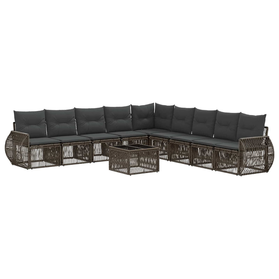 Tuinbankenset 10 pcs Grijs en Donkergrijs poly rattan