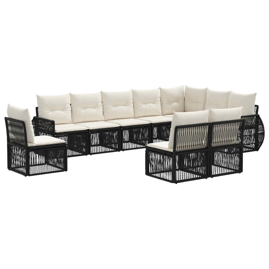 Tuinbankenset 10 pcs Zwart en Cream Wit poly rattan