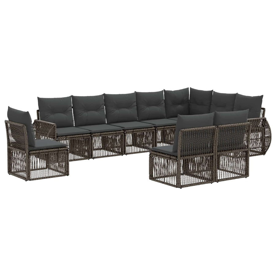 Tuinbankenset 10 pcs Grijs en Donkergrijs poly rattan