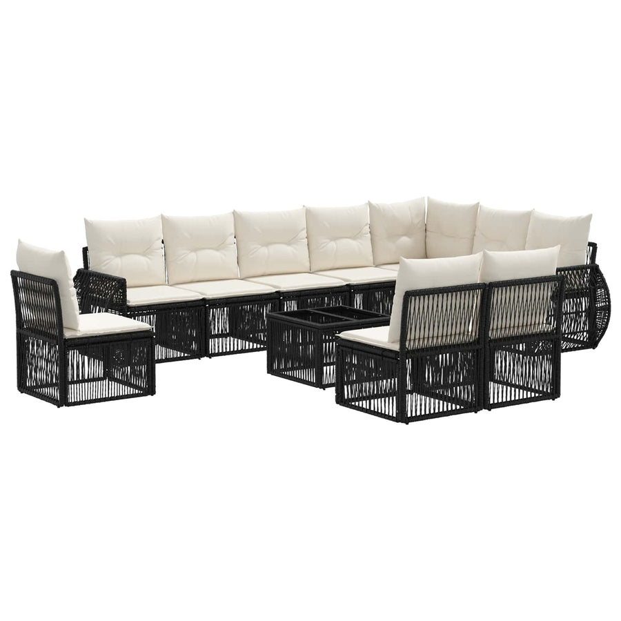 Tuinbankenset 11 pcs Zwart en Cream Wit poly rattan