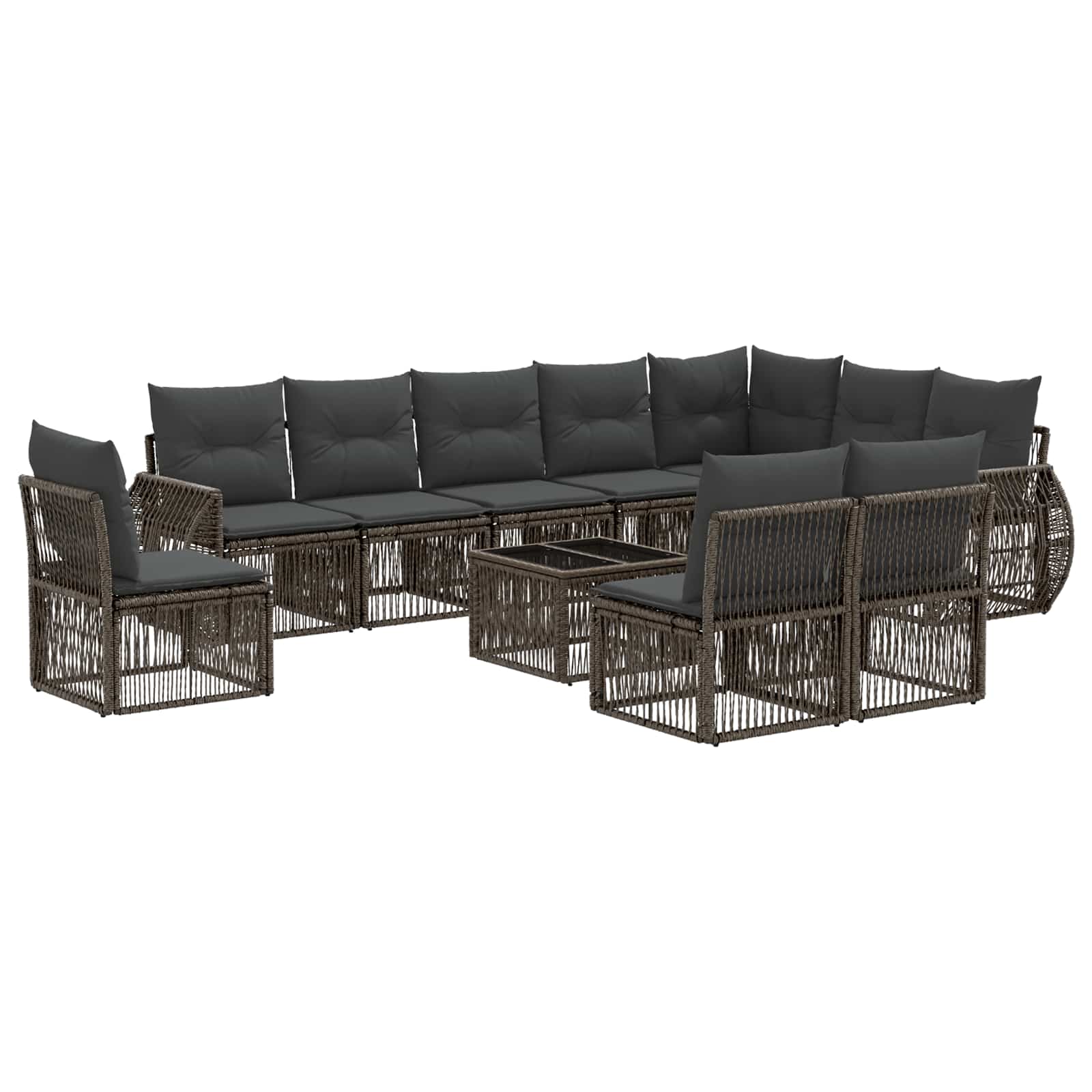 Tuinbankenset 11 pcs Grijs en Donkergrijs poly rattan