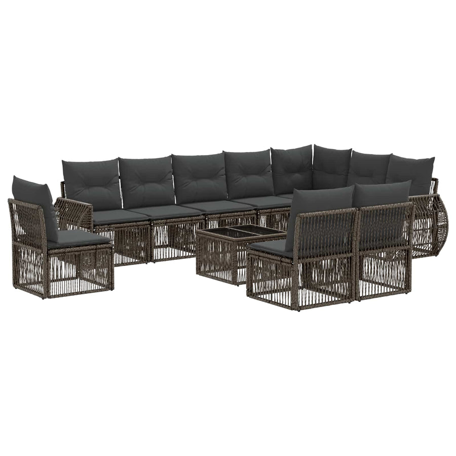 Tuinbankenset 11 pcs Grijs en Donkergrijs poly rattan