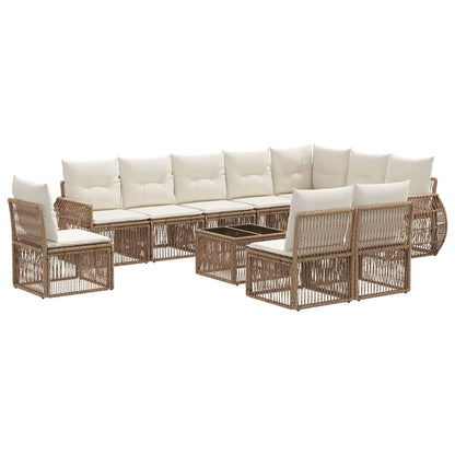 Tuinbankenset 11 pcs Beige en Crème Wit poly rattan