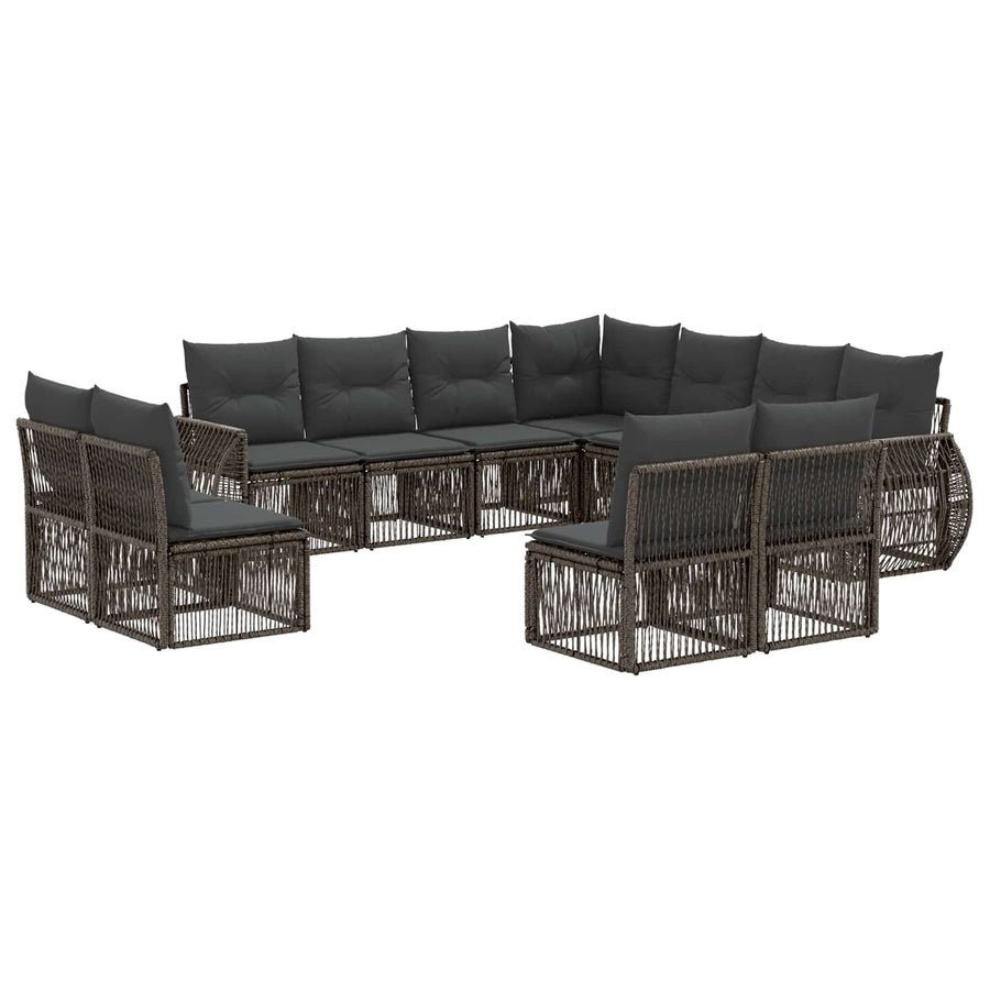 Tuinbankenset 11 pcs Grijs en Donkergrijs poly rattan