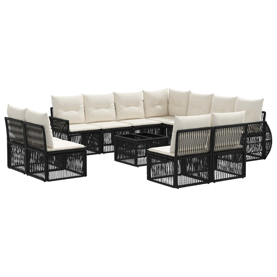 Tuinbankenset 12 pcs Zwart en Cream Wit poly rattan