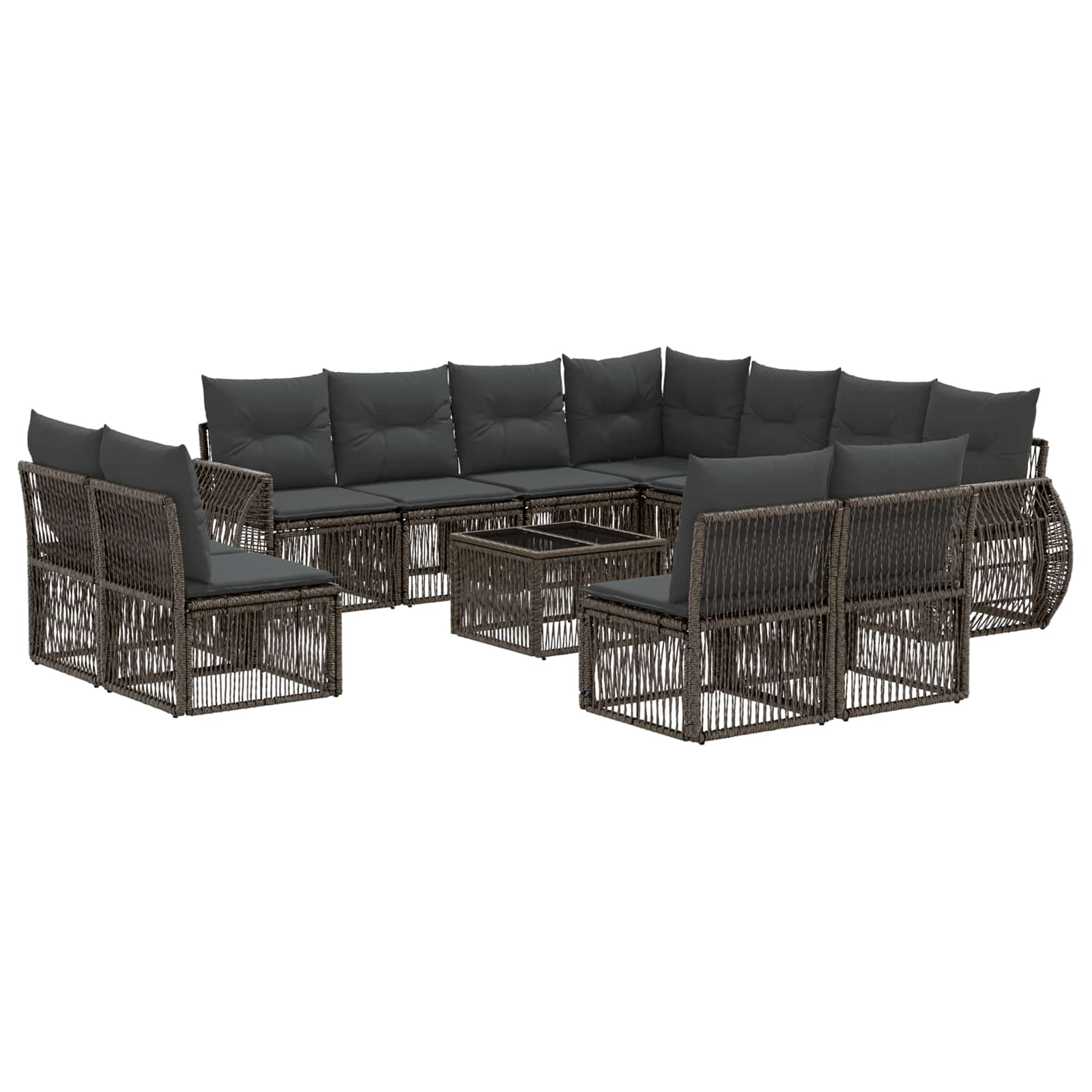 Tuinbankenset 12 pcs Grijs en Donkergrijs poly rattan