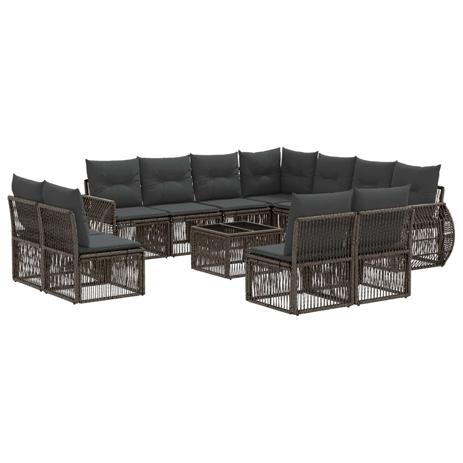 Tuinbankenset 12 pcs Grijs en Donkergrijs poly rattan