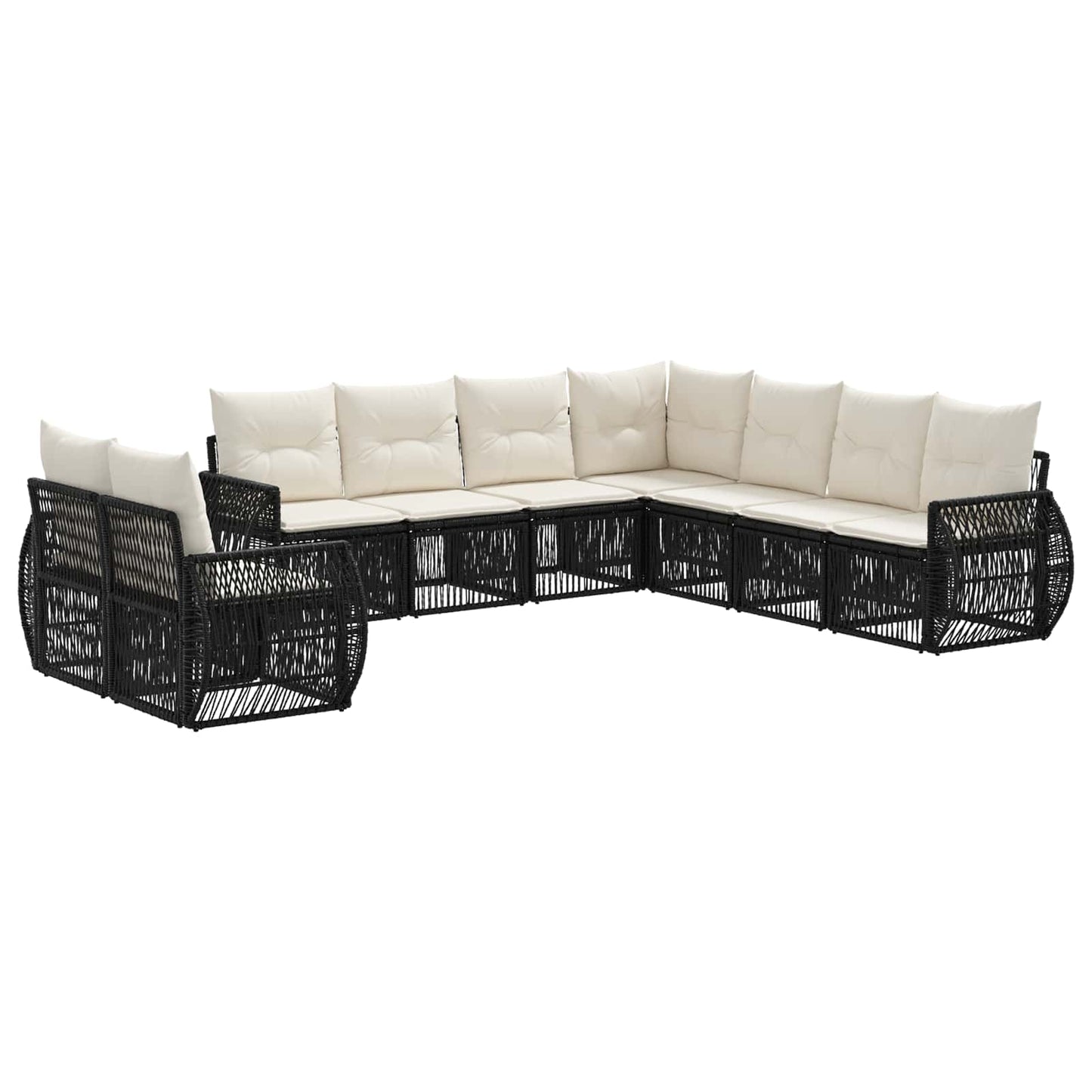 Tuinbankenset 9 pcs Zwart en Cream Wit poly rattan