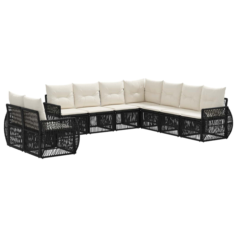 Tuinbankenset 9 pcs Zwart en Cream Wit poly rattan