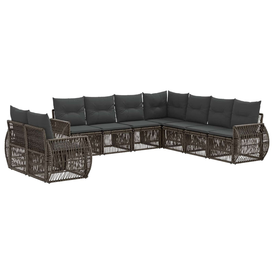 Tuinbankenset 9 pcs Grijs en Donkergrijs poly rattan