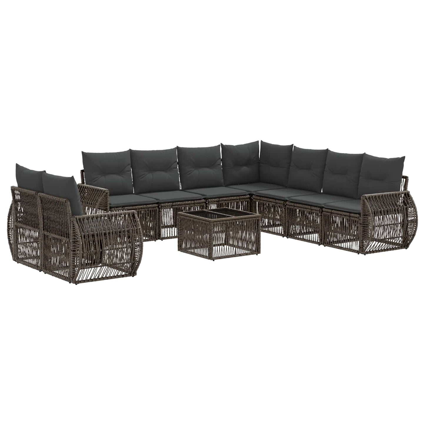 Tuinbankenset 10 pcs Grijs en Donkergrijs poly rattan