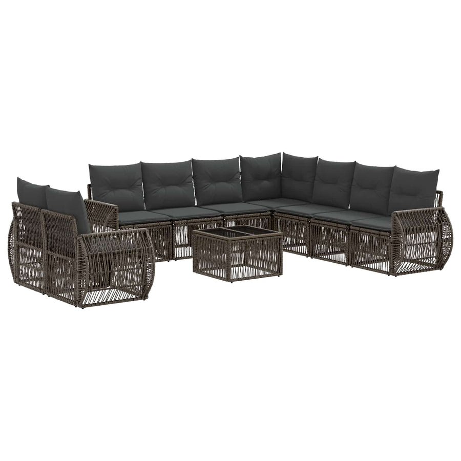 Tuinbankenset 10 pcs Grijs en Donkergrijs poly rattan
