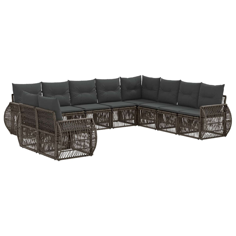 Tuinbankenset 10 pcs Grijs en Donkergrijs poly rattan