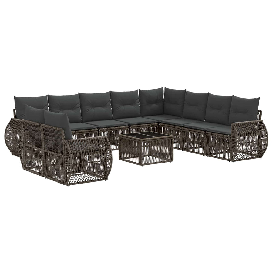Tuinbankenset 11 pcs Grijs en Donkergrijs poly rattan
