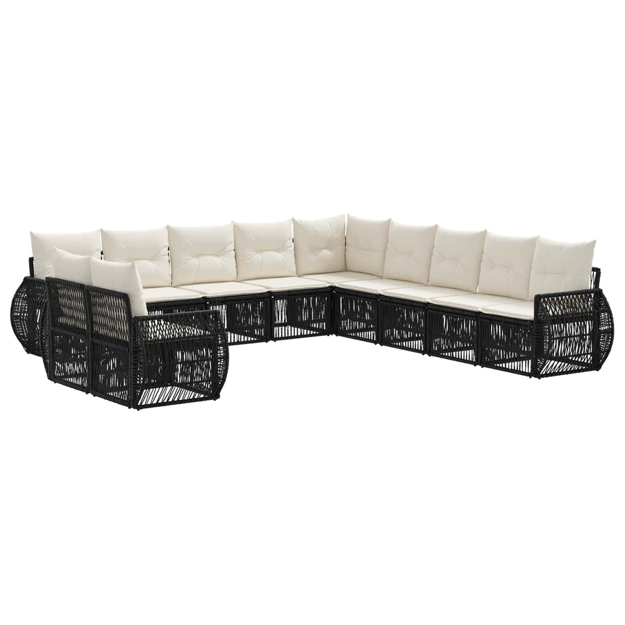 Tuinbankenset 11 pcs Zwart en Cream Wit poly rattan
