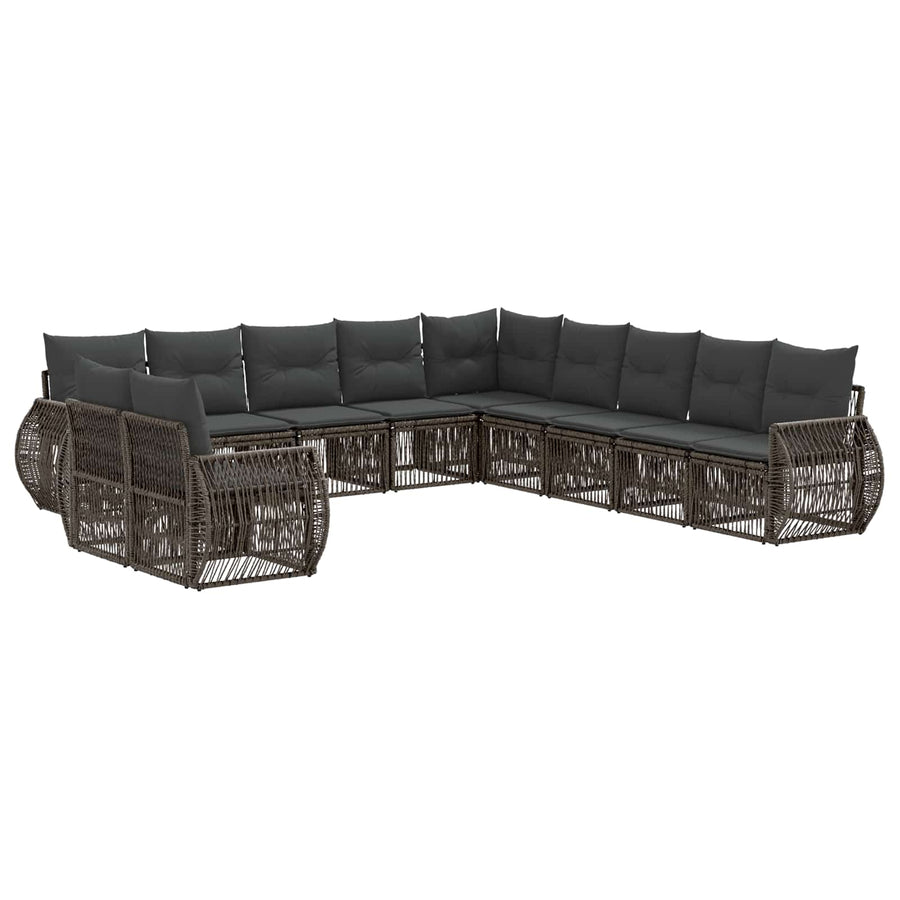 Tuinbankenset 11 pcs Grijs en Donkergrijs poly rattan