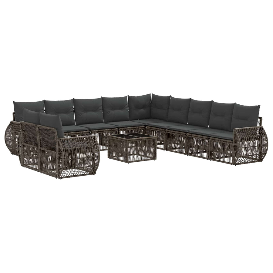 Tuinbankenset 12 pcs Grijs en Donkergrijs poly rattan