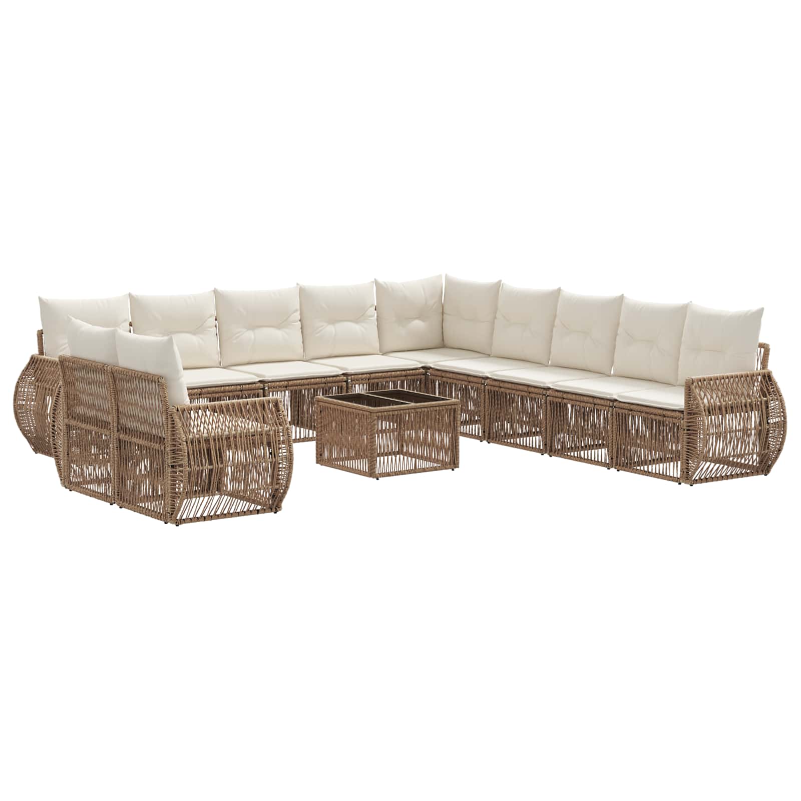 Tuinbankenset 12 pcs Beige en Crème Wit poly rattan