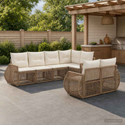 Tuinbankenset 7 zitplaatsen poly rattan beige crème