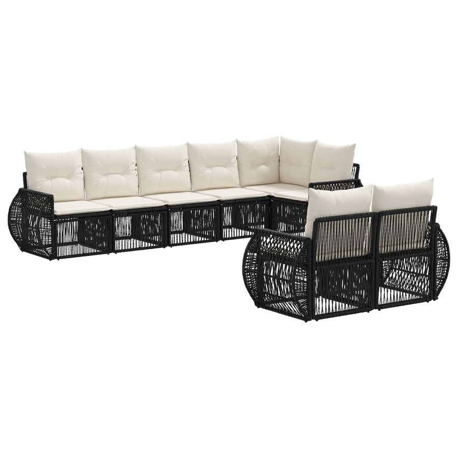 Tuinbankenset 8 pcs Zwart en Cream Wit poly rattan