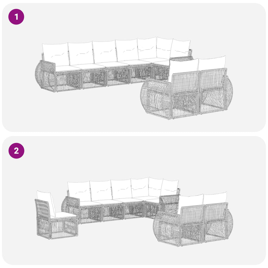 Tuinbankenset 8 pcs Grijs en Donkergrijs poly rattan