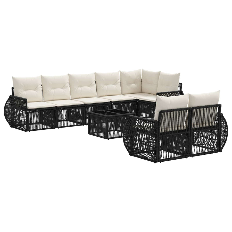 Tuinbankenset 9 pcs Zwart en Cream Wit poly rattan