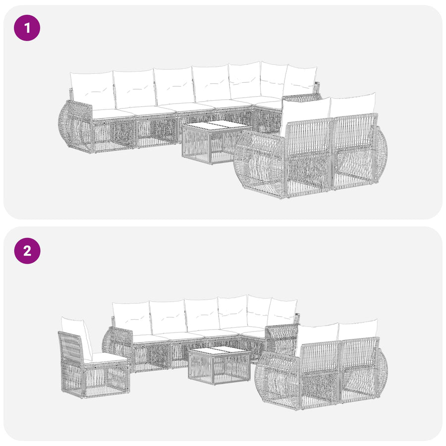 Tuinbankenset 9 pcs Zwart en Cream Wit poly rattan